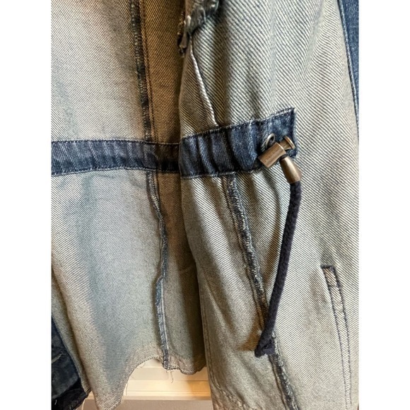 J.Jill Denim Button Up Western Denim Jacket Drawstring Waist & Fringe Raw Hem - Picture 11 of 12